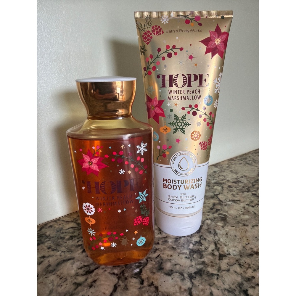 Bath & Body Works Body Wash Set 10oz Peach Marshmallow Hope Winter Scent